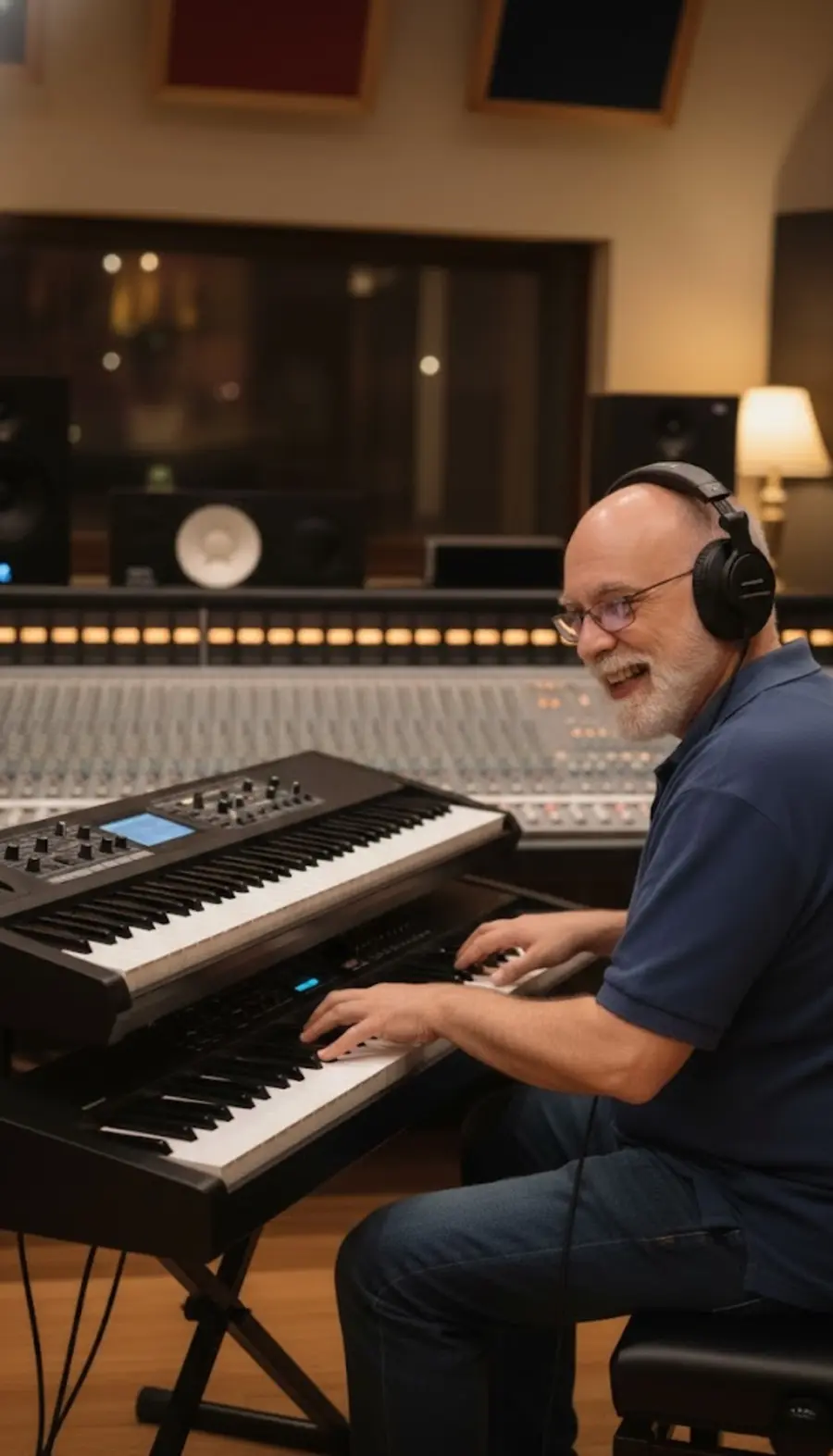 Germán Tovar al piano en el estudio