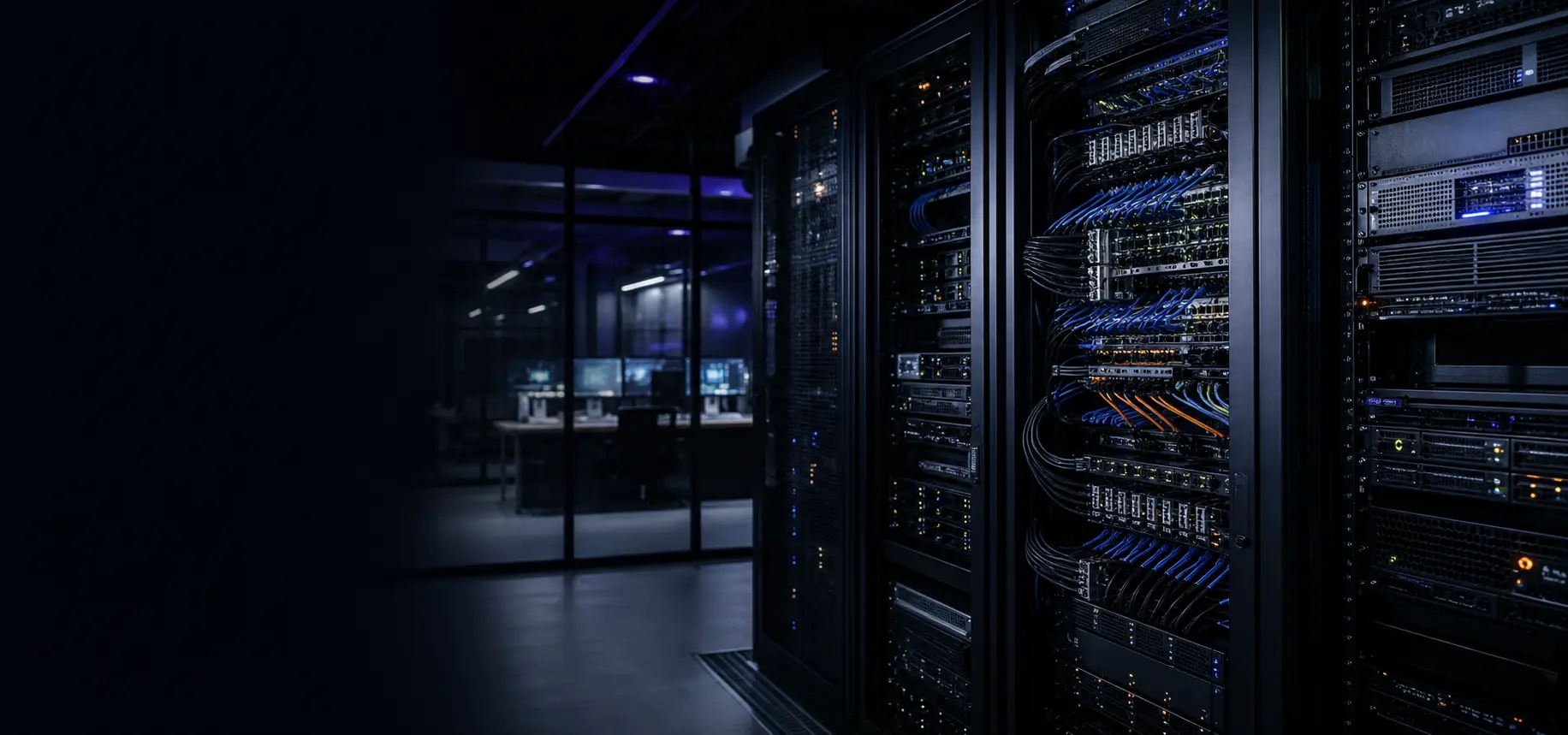 Racks de servidores, cableado de red y equipos de infraestructura